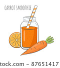 Carrot smoothie in jar with ingredients 87651417