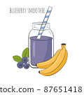 Blueberry smoothie in jar with ingredients 87651418