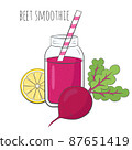 Beet smoothie in jar with ingredients 87651419