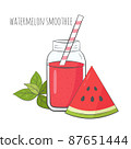 Watermelon smoothie with basil in jar 87651444