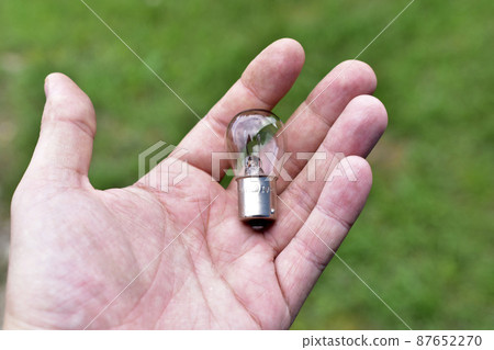 Car low-beam and high-beam light bulbs in your hands 87652270