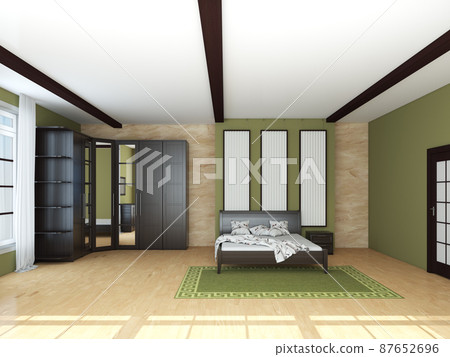 Modern Bedroom Interior Concept. Light Parquet... - Stock Illustration ...