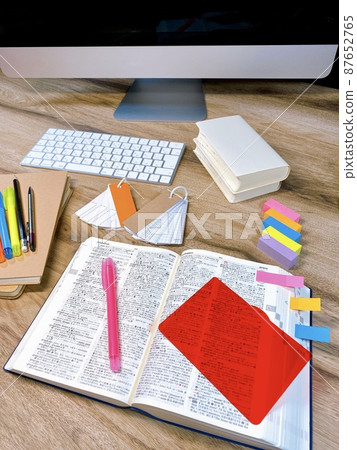 Exam study Writing tools and Japanese-English dictionary Vertical position Exam study Writing tools and Japanese-English dictionary Vertical position 87652765