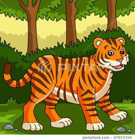 Tiger Cartoon Colored Animal Illustration 87653104