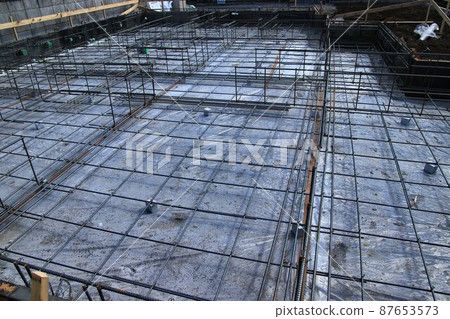 Solid foundation of a newly built single-family house with completed reinforcement 87653573