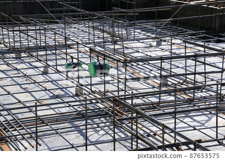 Solid foundation of a newly built single-family house with completed reinforcement 87653575