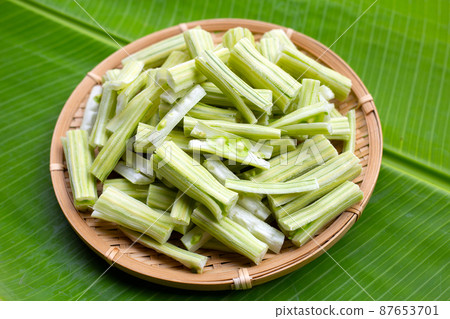 Moringa oleifera in bamboo basket on banana leaf 87653701