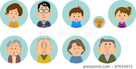 Upper body of a four-generation family Icon with a troubled expression 87654071