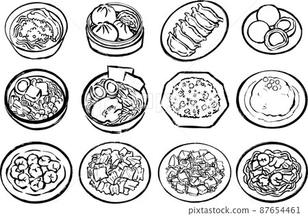 Chinese food illustration set line drawing 87654461
