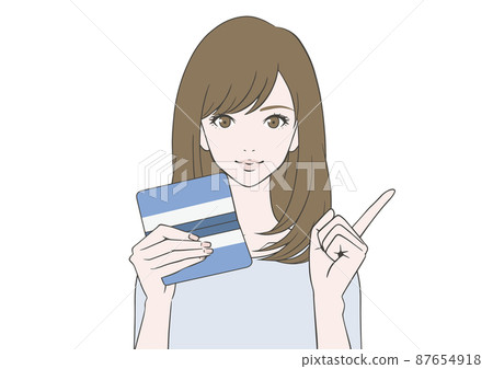A woman holding a passbook and raising her index finger A woman holding a passbook and raising her index finger 87654918