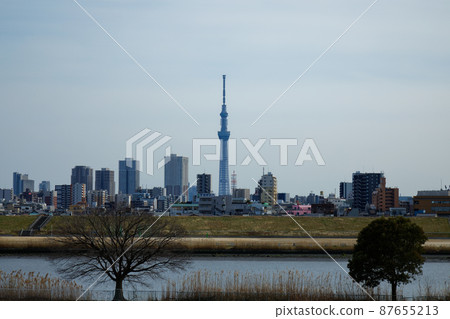 從Arawa河的Kawahara的東京天空樹看法 從Arawa河的Kawahara的東京天空樹看法 87655213