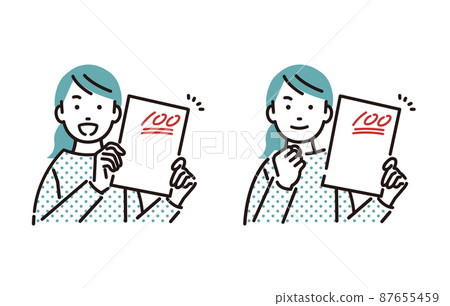 Elementary school girl who gets 100 points in the person test 87655459