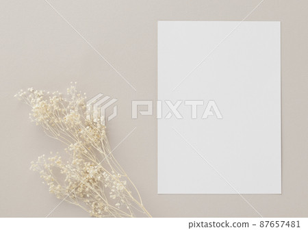 Blank greeting card invitation Mockup 5x7 on Brown envelope with dried flowers on beige background, flat lay, mockup Blank greeting card invitation Mockup 5x7 on Brown envelope with dried flowers on beige background, flat lay, mockup 87657481