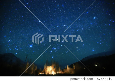 Pamir Mountains starry sky 87658419