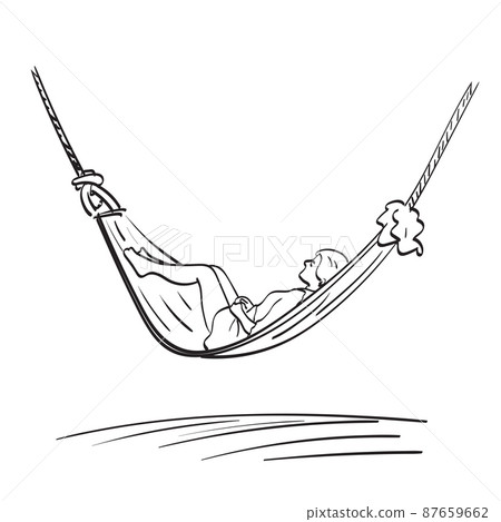 woman relaxing in hammock illustration vector hand drawn isolated on white background line art. woman relaxing in hammock illustration vector hand drawn isolated on white background line art. 87659662