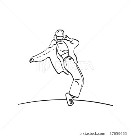 hiphop woman dance illustration vector hand drawn isolated on white background line art. hiphop woman dance illustration vector hand drawn isolated on white background line art. 87659663