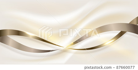 Abstract 3D elegant golden ribbon elements and lighting effect sparking glitter decoration on cream background luxury style 87660077