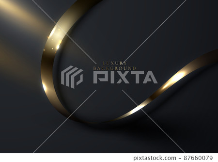 Abstract 3D elegant golden ribbon elements and lighting effect sparking glitter decoration on black background Abstract 3D elegant golden ribbon elements and lighting effect sparking glitter decoration on black background 87660079