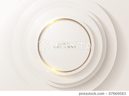 Abstract elegant 3D white circles layer with golden ring and lighting effect on clean background luxury style Abstract elegant 3D white circles layer with golden ring and lighting effect on clean background luxury style 87660083