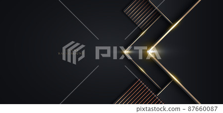 3D modern luxury template design black geometric squares and golden glitter stripes line light sparking on dark background 3D modern luxury template design black geometric squares and golden glitter stripes line light sparking on dark background 87660087