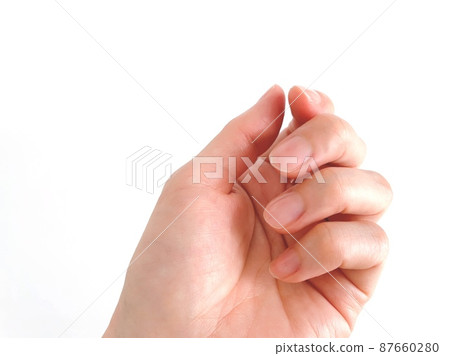 Hand pose of a woman holding her left hand 87660280