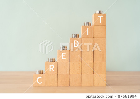 Blocks and coins labeled "CREDIT" Blocks and coins labeled "CREDIT" 87661994