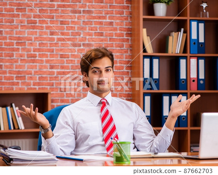 Young handsome employee sitting in the office Young handsome employee sitting in the office 87662703