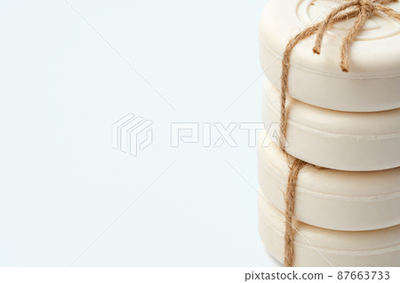 Close up of hygiene toilet soap isolated on white background Close up of hygiene toilet soap isolated on white background 87663733