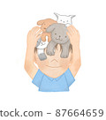 Boy playing with a dog 87664659