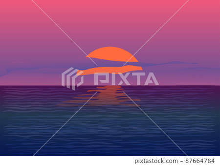 landscape view drawing sunset or sunrise on beach for background vector illustration concept romantic nature 87664784