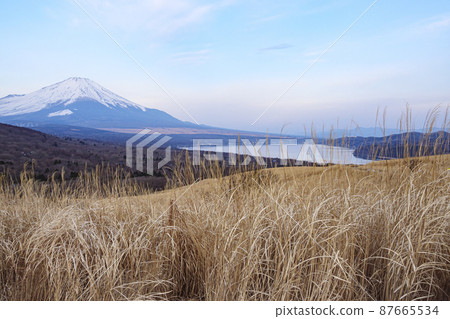 Early spring with a panoramic view of the scenic spots of Yamanakako Village, Yamanashi Prefecture 87665534