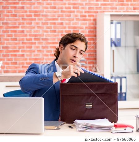 The young handsome employee working in the office 87666066