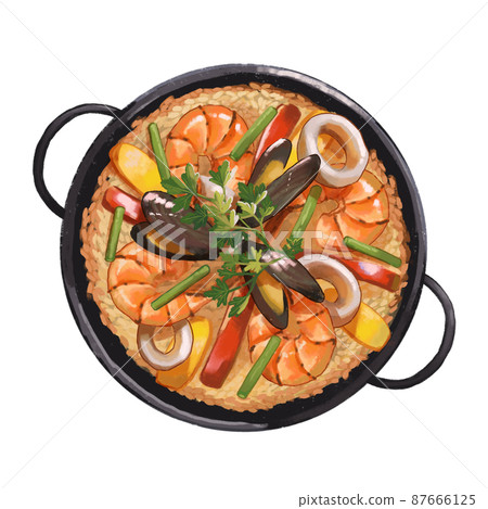 Paella illustration handwritten background transparent 87666125