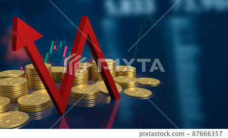 The red arrow and gold coins on business background  3d rendering. 87666357