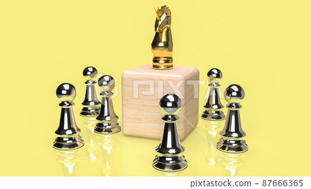 The gold unicorn on wood cube and silver chess for business concept 3d rendering 87666365