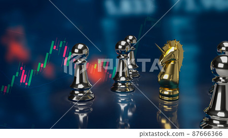 The gold unicorn chess on business background 3d rendering. The gold unicorn chess on business background 3d rendering. 87666366