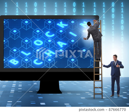 The young businessman in innovative blockchain concept 87666770