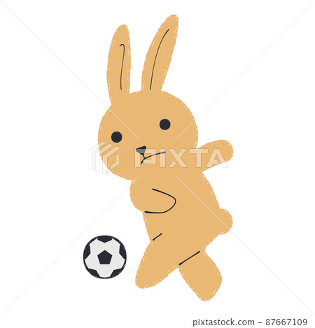 一隻兔子踢足球的插圖 87667109