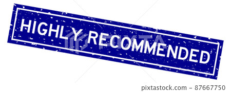 Grunge blue highly recommend word square rubber seal stamp on white background Grunge blue highly recommend word square rubber seal stamp on white background 87667750