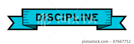 Ribbon label banner with word discipline in blue color on white background 87667752