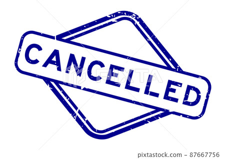 Grunge blue cancelled word rubber square seal stamp on white background 87667756