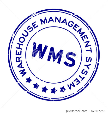 Grunge blue WMS warehouse management system word round rubber seal stamp on white background 87667758
