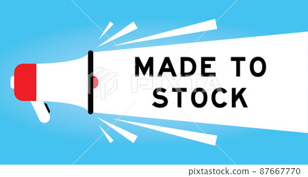 Color megphone icon with word made to stock in white banner on blue background Color megphone icon with word made to stock in white banner on blue background 87667770