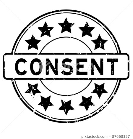 Grunge black consent word with star icon round rubber seal stamp on white background 87668337