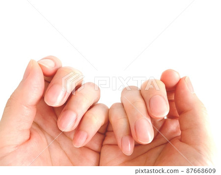 一個女人的手露出雙手的指甲 一個女人的手露出雙手的指甲 87668609