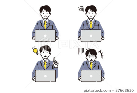 High school boy set operating a personal computer 87668630