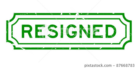 Grunge green resigned word rubber seal stamp on white background 87668783