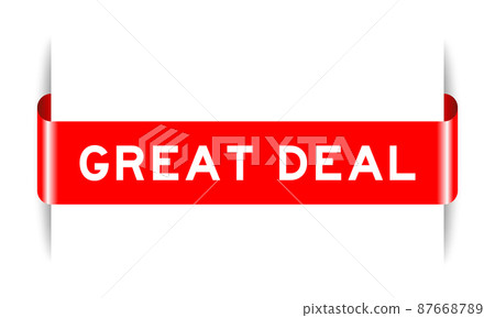 Red color inserted label banner with word great deal on white background 87668789