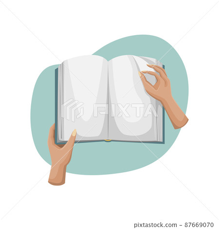 Vector illustration of an open book. The person turns the page. 87669070
