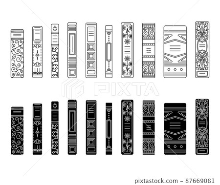 A set of outline and simple style spines of books in retro style, classic editions. A set of outline and simple style spines of books in retro style, classic editions. 87669081